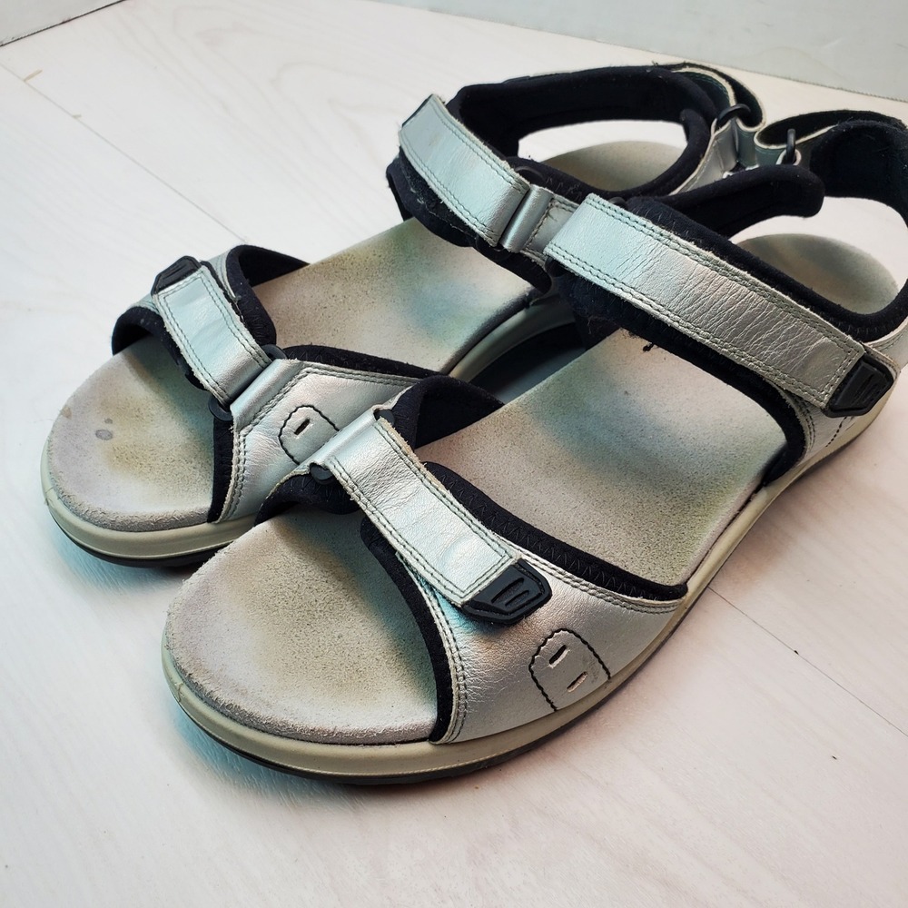 Hotter Silver Leather Comfort Strap Walking Sandals Women Size 8 UK 10 US 42 EU